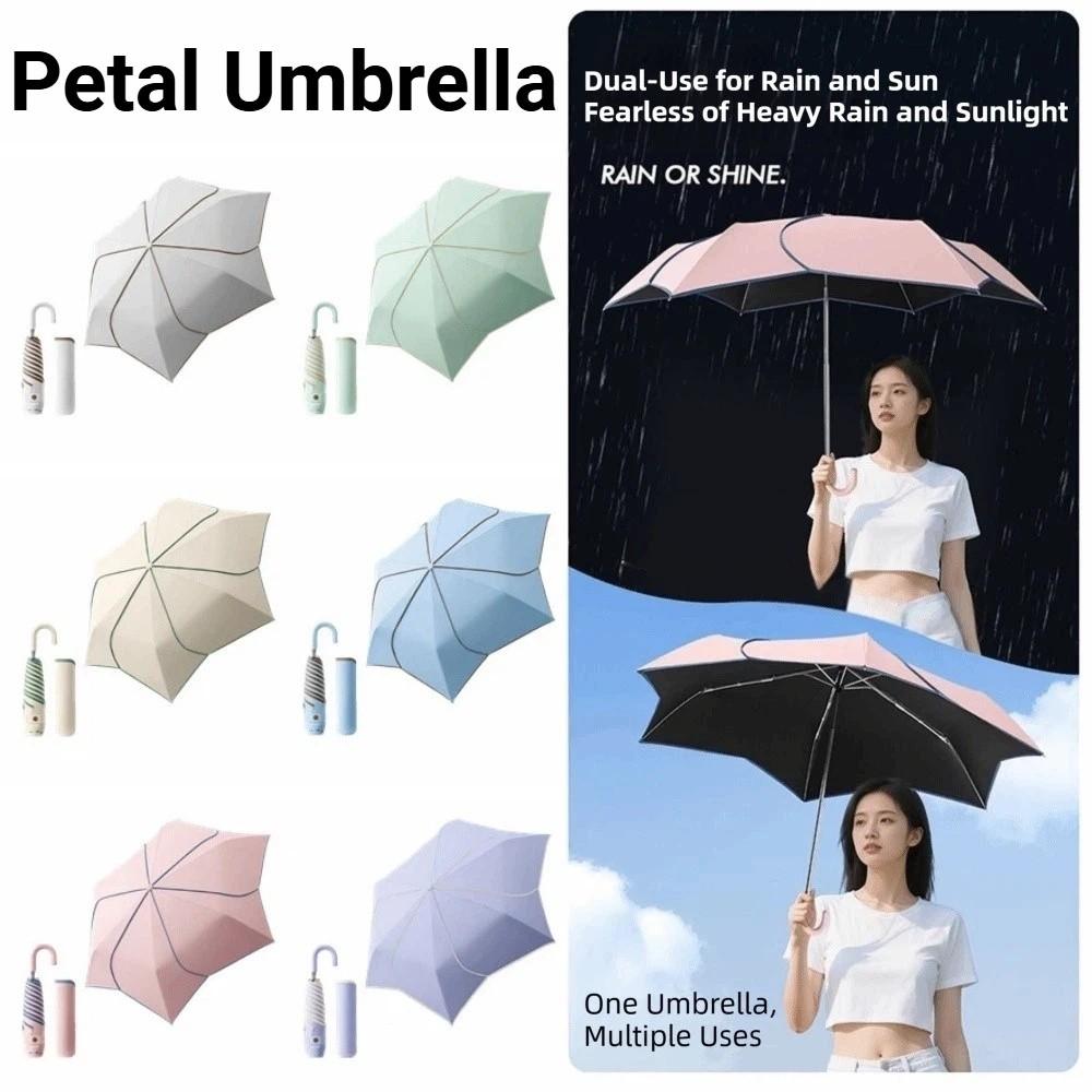 Dual-Use Manual Petal Umbrella Rainproof Mini Sun Umbrella Hand Operated Parasol Daily Use