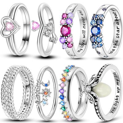 New S925 Sterling Silver Ring Women Eternal Love Dewdrop Stone Glow-in-The-Dark Firefly Ring Fashion Engagement Wedding Jewelry