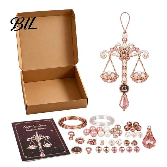 Personalized Birthday Gift for Girls 12 Zodiac Beaded Ornament DIY Kit, Constellation Pendant Making Craft Set Complete Jewelry Bundle Keychain