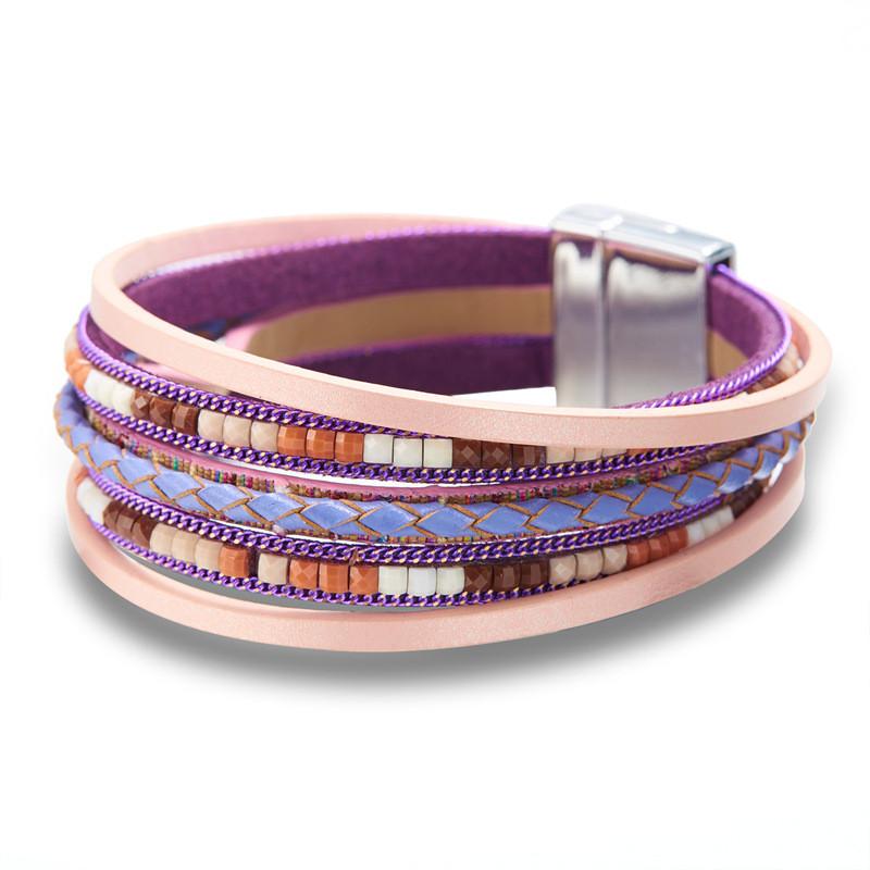 Bohemian Woven Leather Wristband With Alloy Accents For Casual Accessory