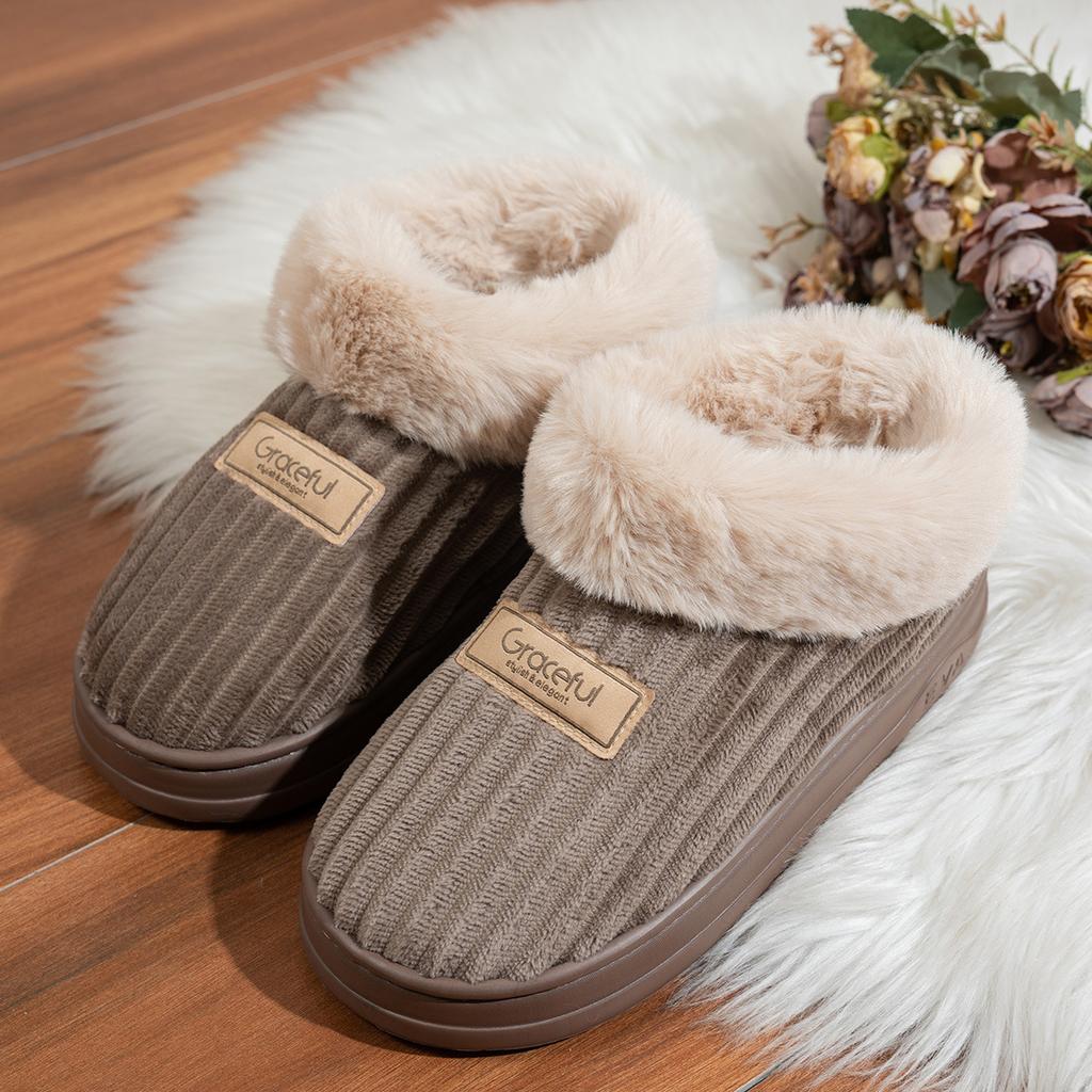 Autumn and Winter Cotton Shoes with Thick Soles for Men and Women, Home and Indoor with Velvet Wicks and Plush Slippers