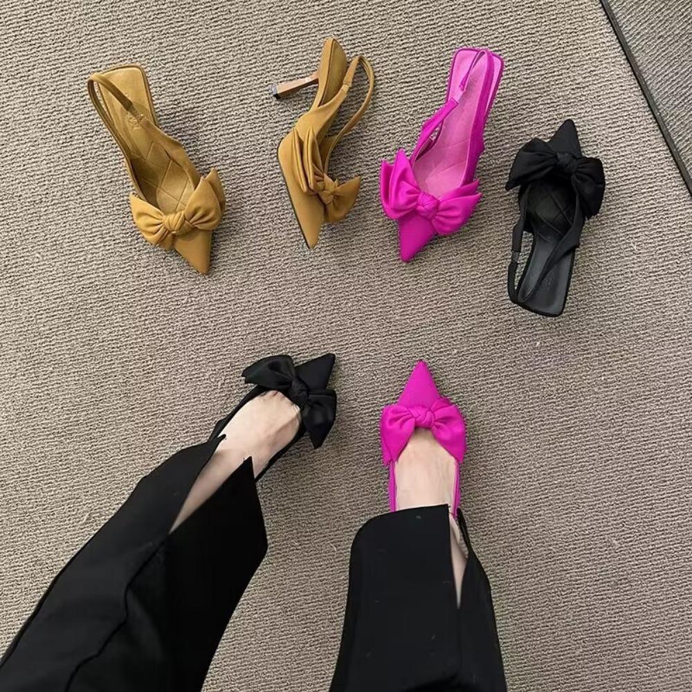 Fashion Women Shoes Summer New Butterfly Knot Women Slingbacks Heels Shoes Sexy Dress Thin Heel Pointed Toe Ladies High Heels Pumps