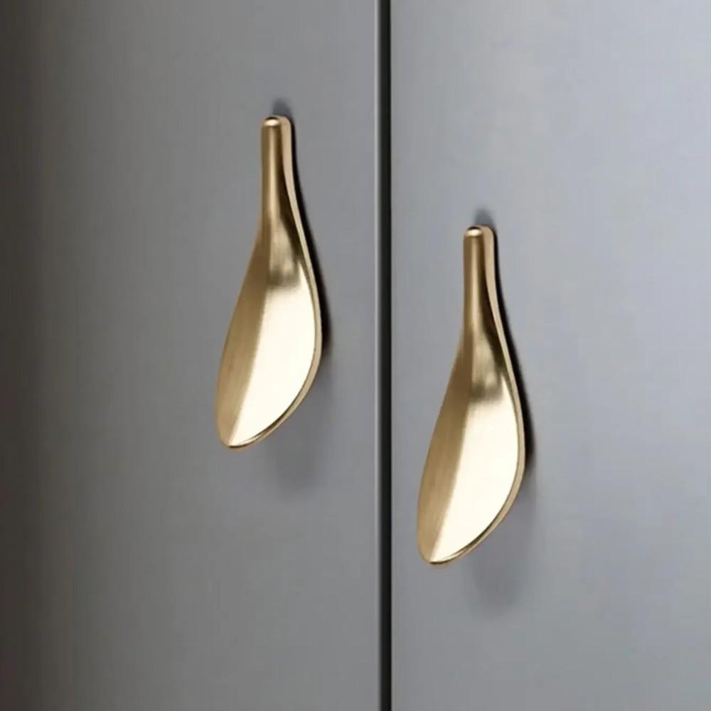 Golden Leaf Design Drawer Pull Handle Loquat Leaf Shape Wardrobe Knob Handle Cabinet Door