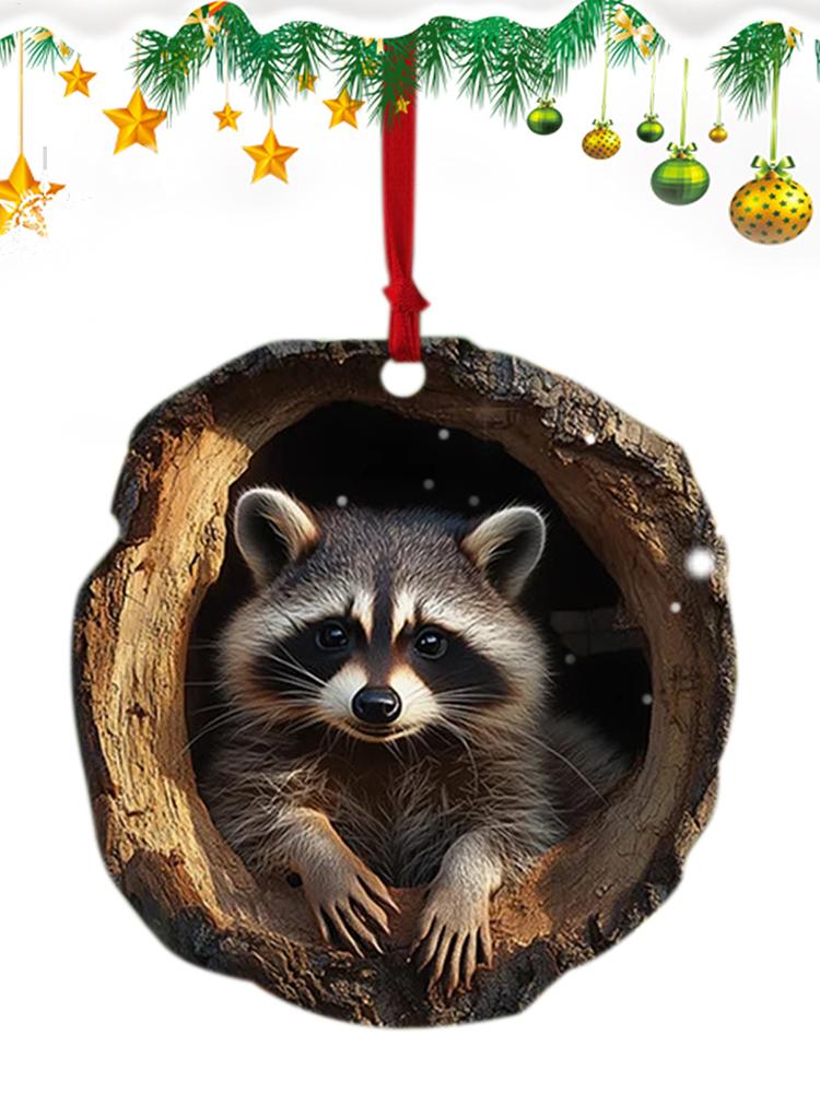 2D Acrylic Ornament Living Room Bedroom Garden Seasonal Decor Raccoon Tree Pendant Christmas Tree Animal Pattern