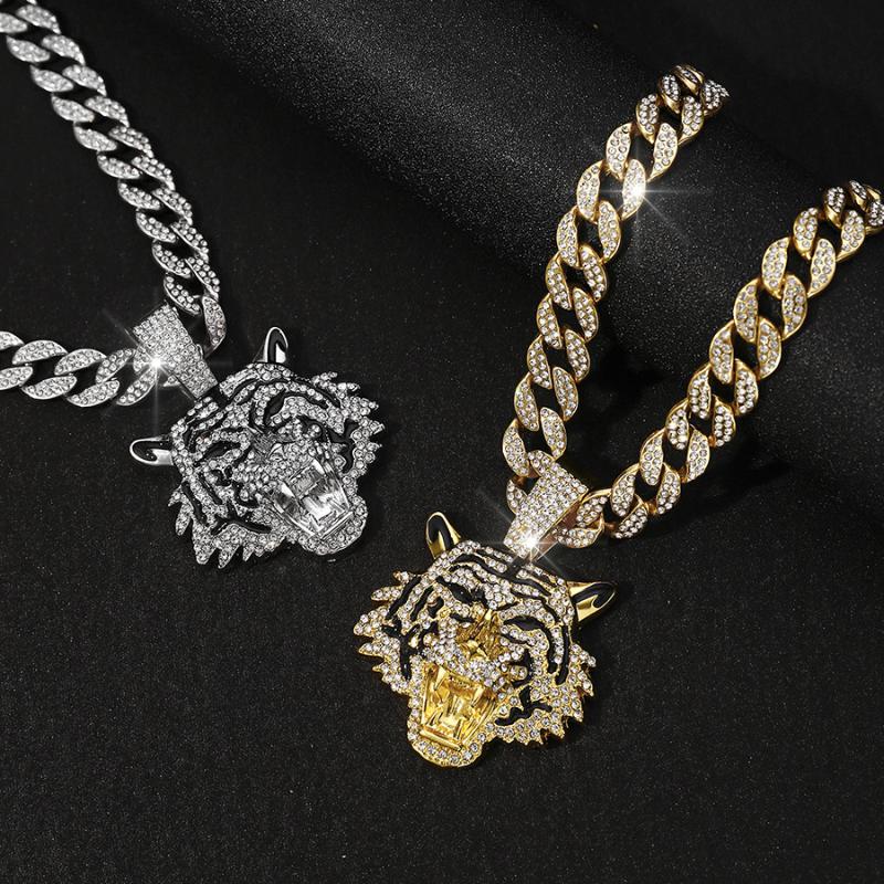 GemChic Men's Personalized Hip Hop Cool Embed Zircon Tiger Pendant Necklace Retro Versatile Birthday Christmas Jewelry Gift