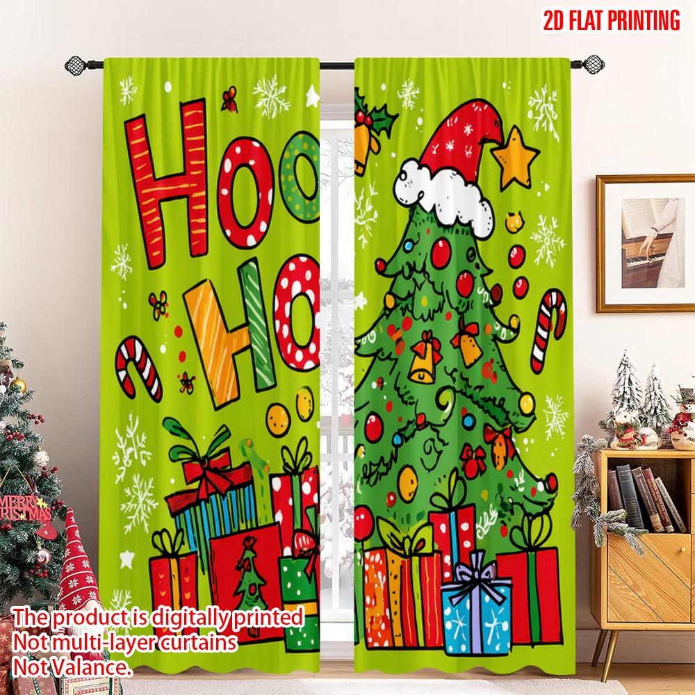 

Set Of 2 Classic Flat Printing Christmas Hot Curtains Tree Gifts Snowflakes Ho Digital Printed Polyester Drapes Curtain Made W100*H70(CM)-Rod Pocket&2PCS