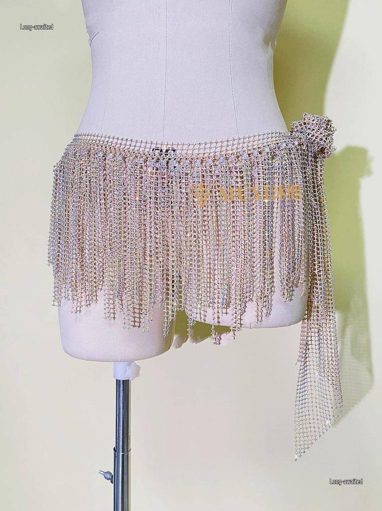 Zhao Hao Rhinestone Tassel Belly Dance Waist Chain Scarf – Multi-layered, Hot-fix Dancewear for Group Performances