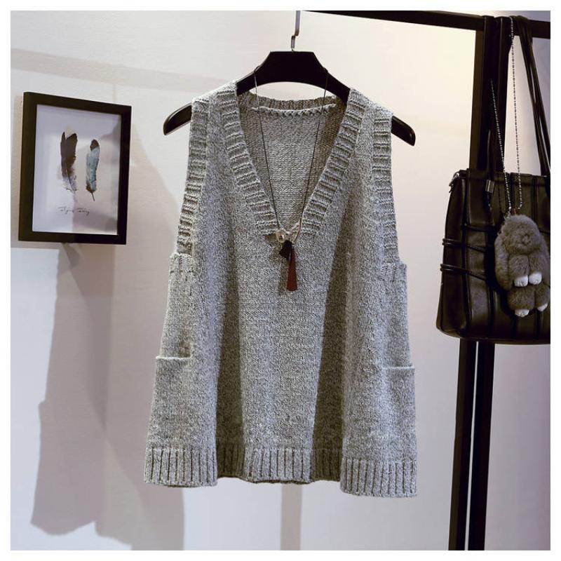 Col en v Lâche A-ligne Pull Gilet Femmes Sans Manches Froncé Couleur Unie Mode Casual Pull Pull Gilet Femme Printemps Automne