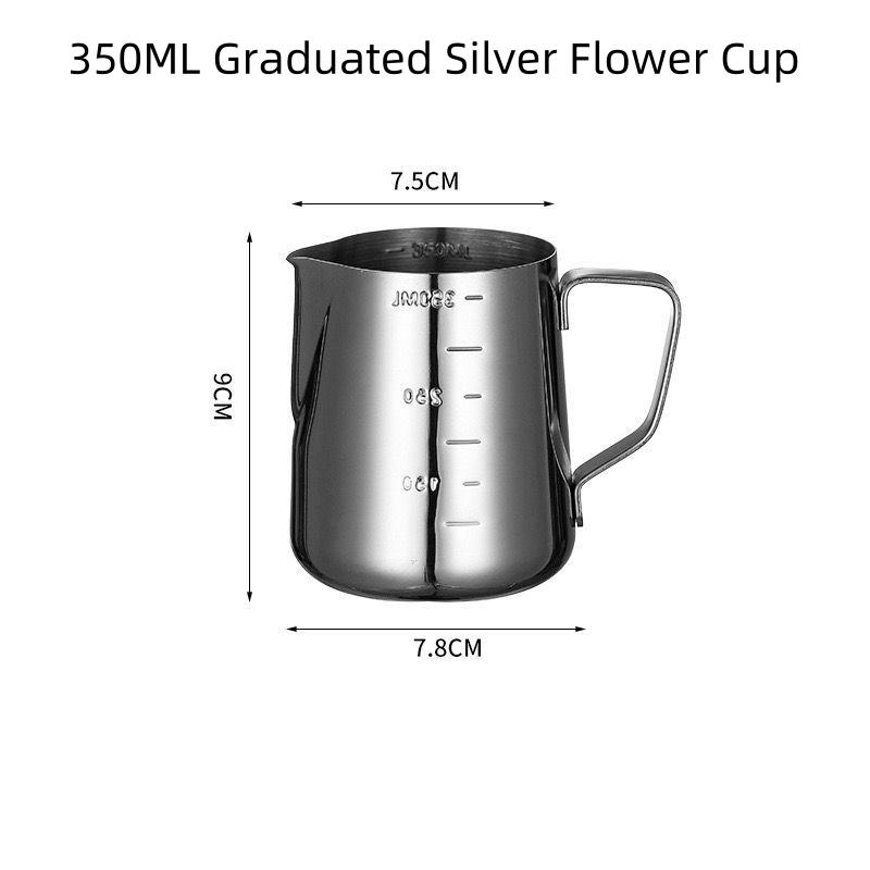 350-550ml Stainless Steel Flower Cup Thickened Pointed Mouth with Scale Flower Milk Bubble Tank Flower Milk Cup Coffee Utensil