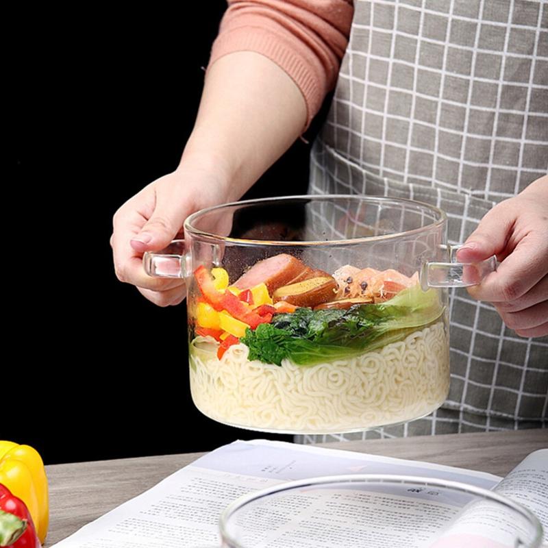 Transparent glass noodle bowl with lid Glass pot for high temperature oatmeal (1350 ml) | Kręgle