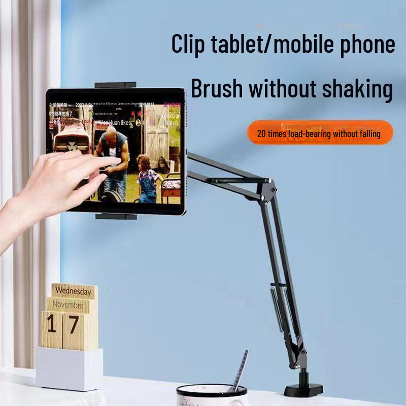 Multifunctional Phone & Tablet Stand for Bedside, Desktop, Overhead Shooting, Live Streaming, and Lectures with Stable Large Clip.