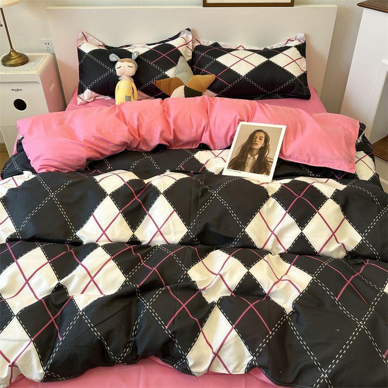 Candy House Cute Girl Heart Washed Cotton Four-piece Dormitory Single Quilt Set Three-piece Sheet Set