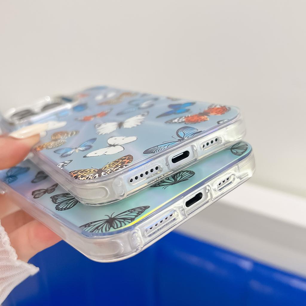 For iPhone 15 Pro Max Case Laser Butterfly Pattern Anti-Scratch TPU+PC Phone Cover
