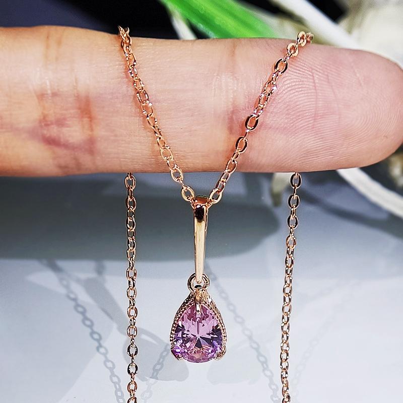 

Искусственное бриллиантовое ожерелье в виде капли воды для женщин, серьги-подвески с розовыми бриллиантами грушевидной формы, покрытые розовым золотом