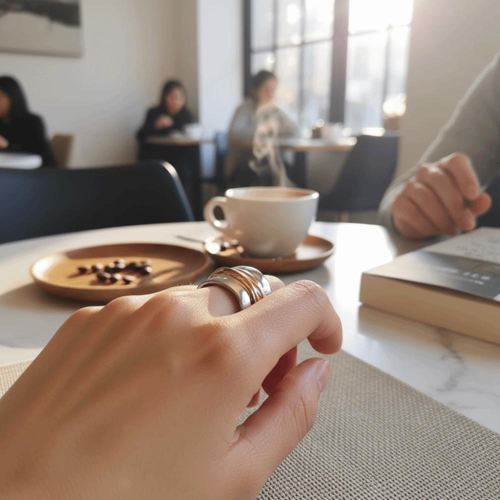 Engraved Line Two-tone Ring Double Layer Punk Style Ring Holiday Accessories