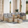 9-Piece Garden Sofa with Beige Cushions Poly Rattan Acacia 3362417