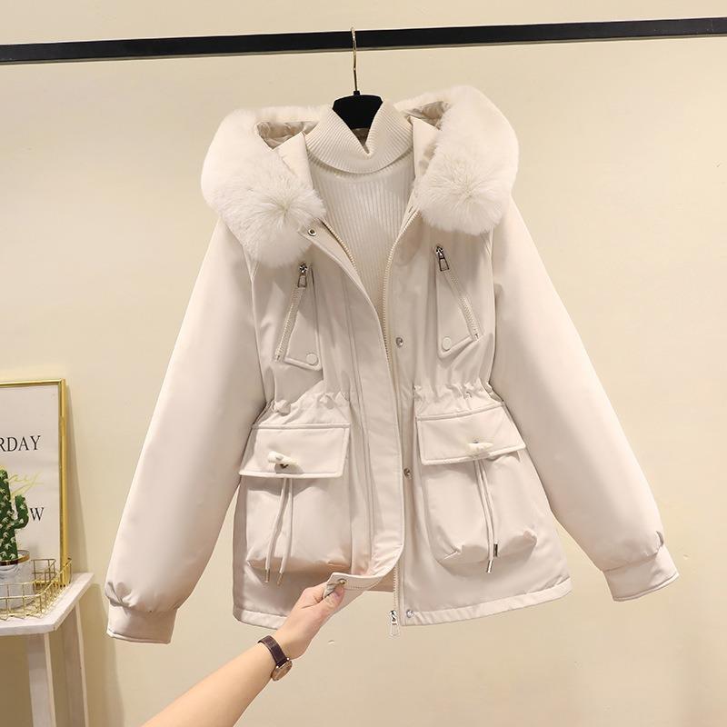 Corner buckle pie overcomes women's autumn and winter new thin down cotton clothes fashionable down thick fur integrated coat