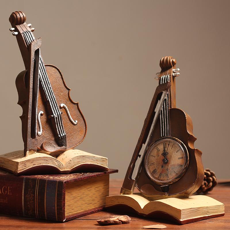 Vintage Violin Ornaments Musical Instrument Sculpture Creative Clock VIOLIN Decorative Figurines Home Decoration Accessories