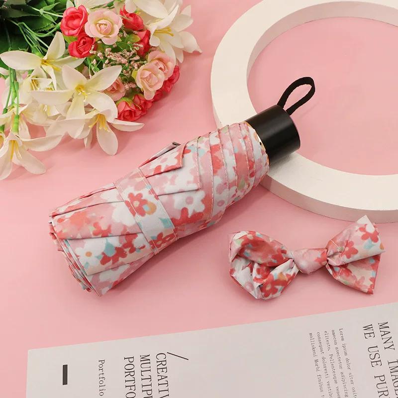 New Style Automatic Sunshade Umbrella with Fresh Floral Design, Suitable for Both Sunny and Rainy Weather, Compact and Portable Sun Protection