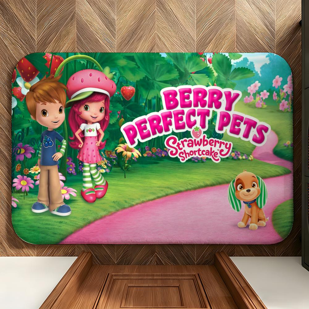 Character S-Strawberry Shortcake Floor Mat Soft Flannel Floor Mat  Suitable for Entryways, Living Rooms, Bedrooms, and Bathrooms