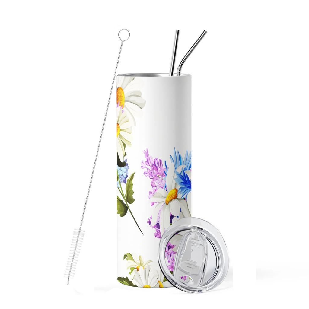 20oz Field Flowers Vacuum Tumblers Cup With Lid and Straw for Hot or Cold Drinks stainless steel Water Bottle Mother's Day gifts