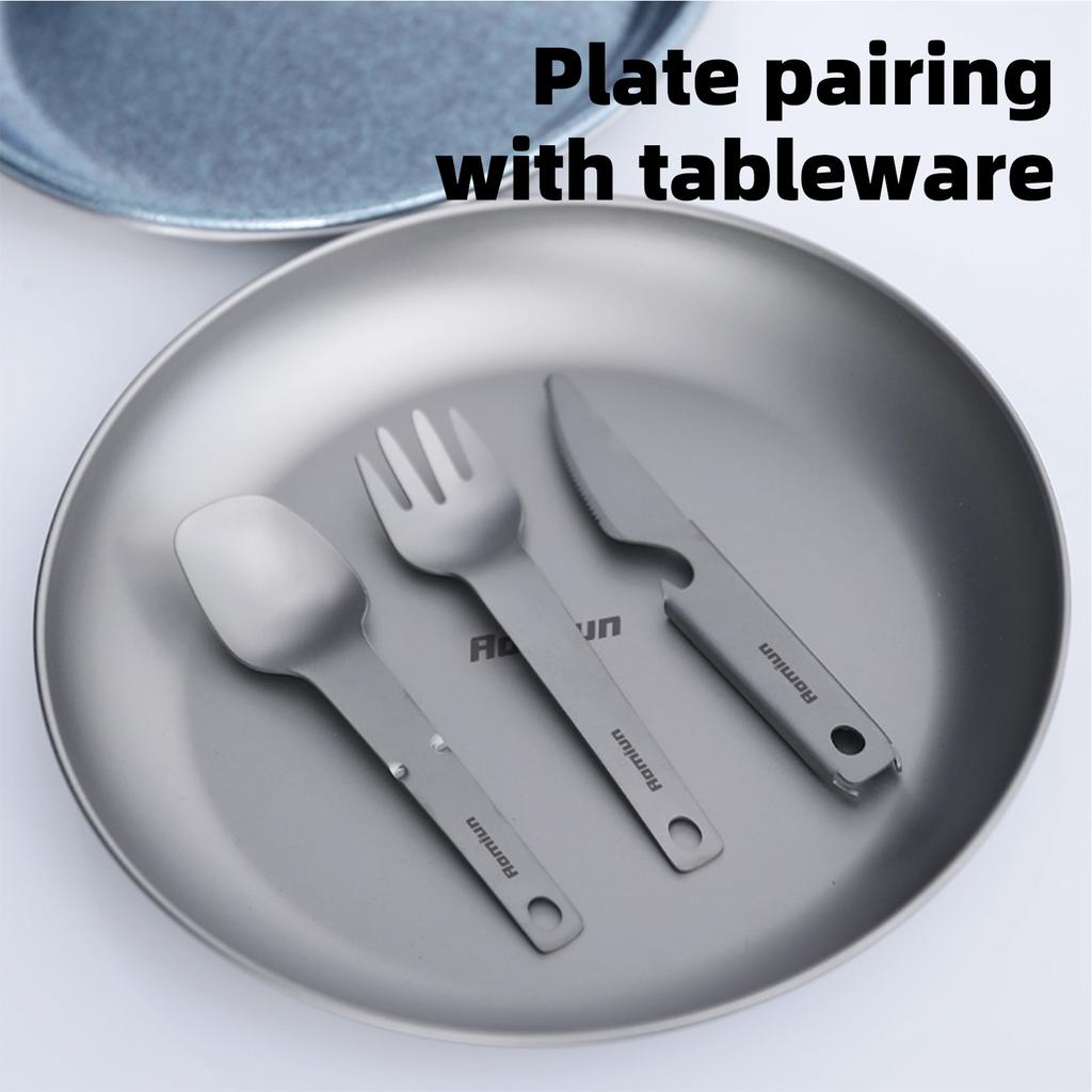 Metal Camping Plate with 3 PCS Suit Integrated Tableware Titanium Plate BBQ Plates Camping Plates
