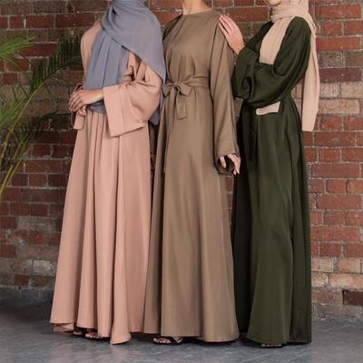Women Muslim Dresses Solid Color Floor Length Long Sleeve Robes Cardigan Ramadan