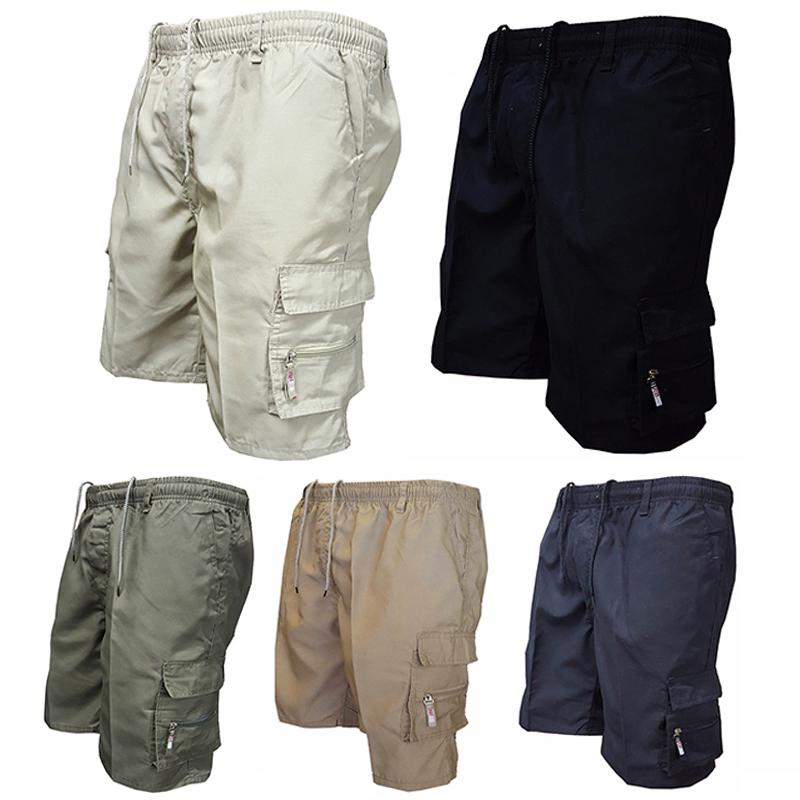

Mens Plain Elasticated Lightweight Shorts Cargo Combat Multi Pocket Cotton S чорний