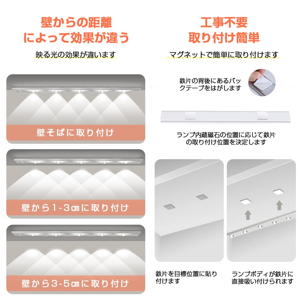 HAIKUSOUBI Motion Sensor Light, Ambient Light, Kitchen Light, LED Light, 80cm, Indoor, Bar Light, Light Sensor, USB Rechargeable, Three Color