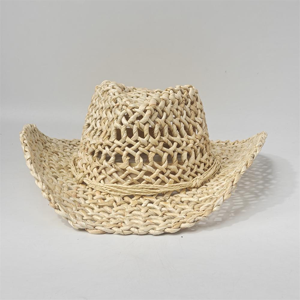 Hollow straw hat Summer sunshade cowboy hat Handwoven hat Outdoor sunscreen straw hat Corn husk