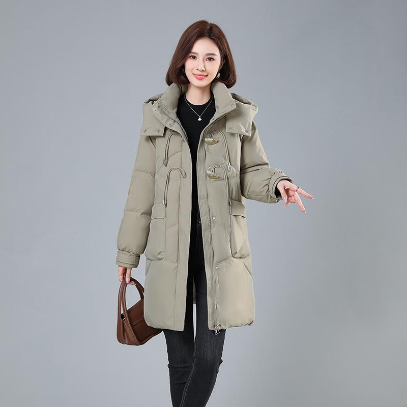 2025 winter new versatile Korean down padded jacket women's mid-length over-the-knee loose slimming thickened hooded cotton jacket