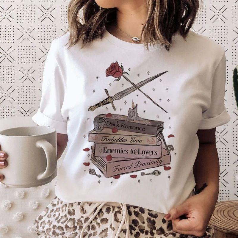 3D Book Printed Short Sleeve T-shirt 3D Book Print Round Neck Short Sleeve T-shirt