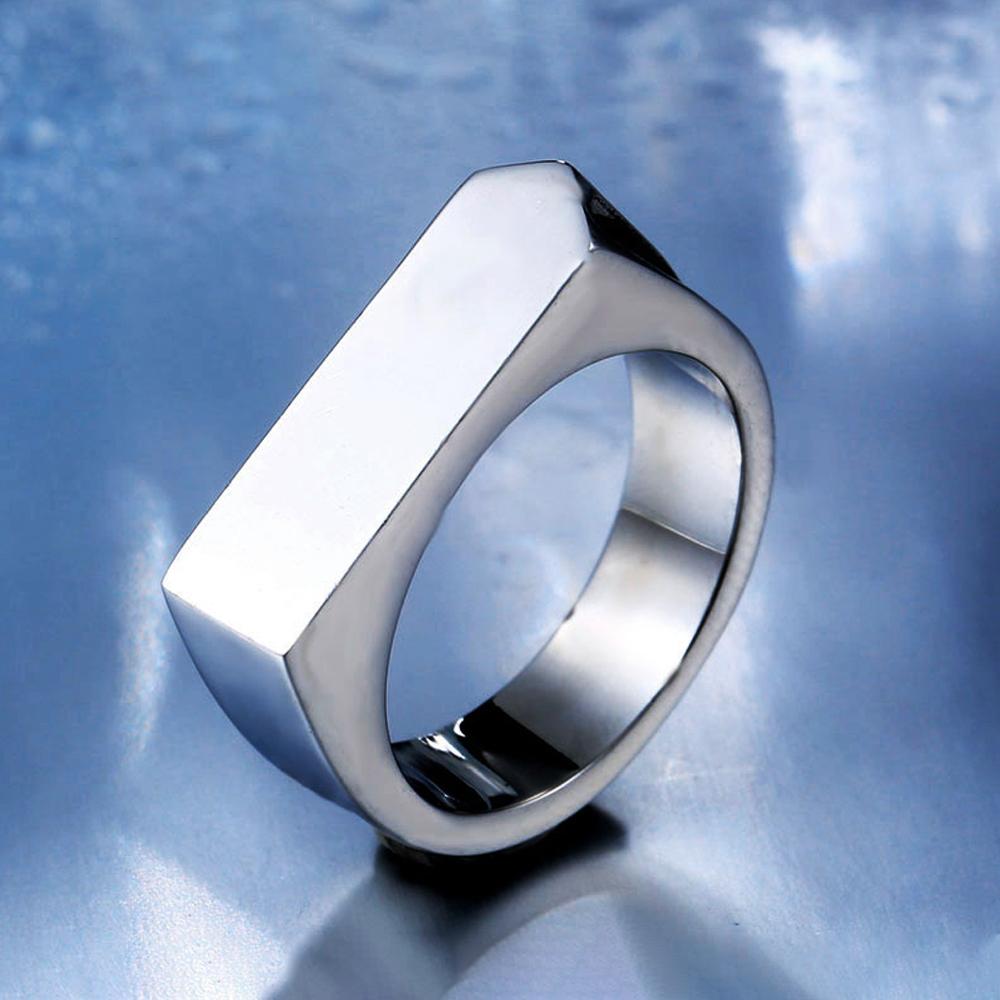 Fashion 316L Stainless Steel Simple Rings For Men Women Punk Hip Hop Square Band Flat Top Signet Ring Charm Party Jewelry Gifts