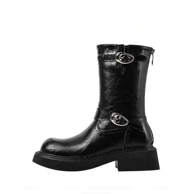 Fashion Retro Buckle Platform Leather Knight Boots for Women Autum Winter Soft-soled Women's Shoes Fashion Increase Ankle Boots Female