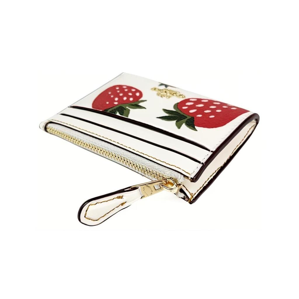 Coach Porta carte sottile in tela rivestita con portafoglio in pelle, porta carte da donna Bianco e Rosso CH541-IMCAH