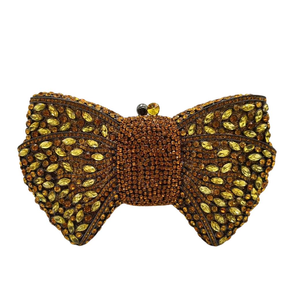 Green Bow Rhinestone Evening Bag Gold Hard Metal Crystal Wedding Handbags Bridal Party Cluches Diamond Women Cocktail Purses