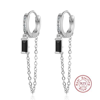 1 Paar Schwarzer Stein Ohrloch Zirkonia Ohrstecker Quasten Kette Sterling Silber Ohr für Damen Party Geschenk