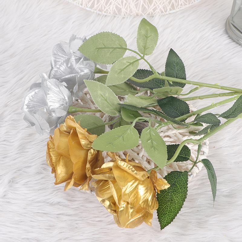 6 Pcs-Artificial Gold Rose Scene Decoration Party Wedding Roadside Flower Arrangement Home Decoration Birthday Party Decor