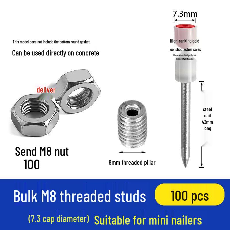 M8 Threaded Powder-Actuated Nail Gun with Removable Screw for Ceiling Lights