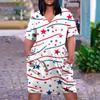 Summer Plus Size V Neck Short Sleeve Knee Pocket Gradient Print Casual Dress For Women