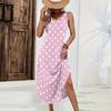 Women Sleeveless Maxi Dress Loose Fit Casual Polka Dot Print Long Dress Side Slit Summer Beachwear Comfortable Lightweight