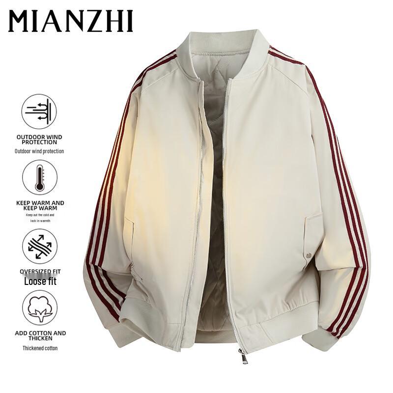 

Men s American Style Striped Baseball Collar Padded Jacket 3XL