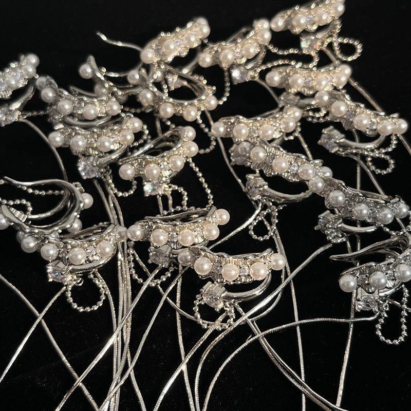 French Luxe Pearl Tassel Ear Cuff: Elegant Non-Piercing Clip-On Earrings