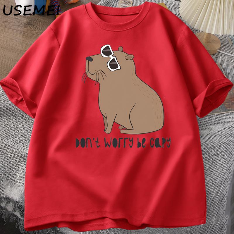 Keine Sorge, sei Capy Tolle Süße Capybara T-Shirts Mann Lässig Baumwolle Sommer T-Shirt Kurzarm Übergroßes T-Shirt Tier-T-Shirts