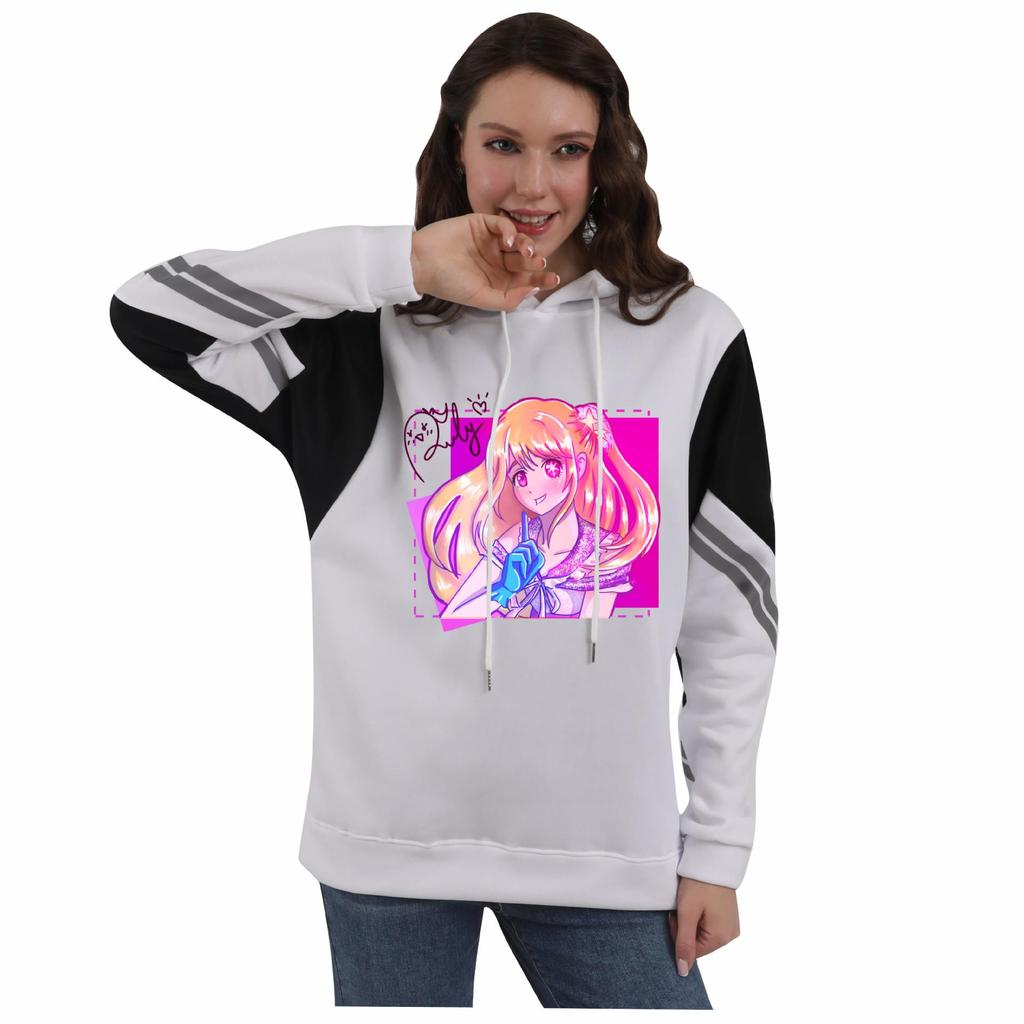 Oshi no Ko Color Block Patchwork Hoodie with Fleece Lining
