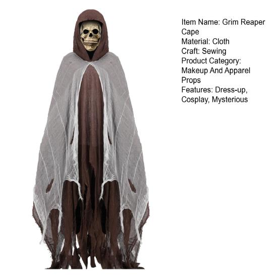 Halloween Grim Reaper Costume Black Hooded Cloak with Skull Masque Vintage Medieval Cape for Adult Cosplay Props
