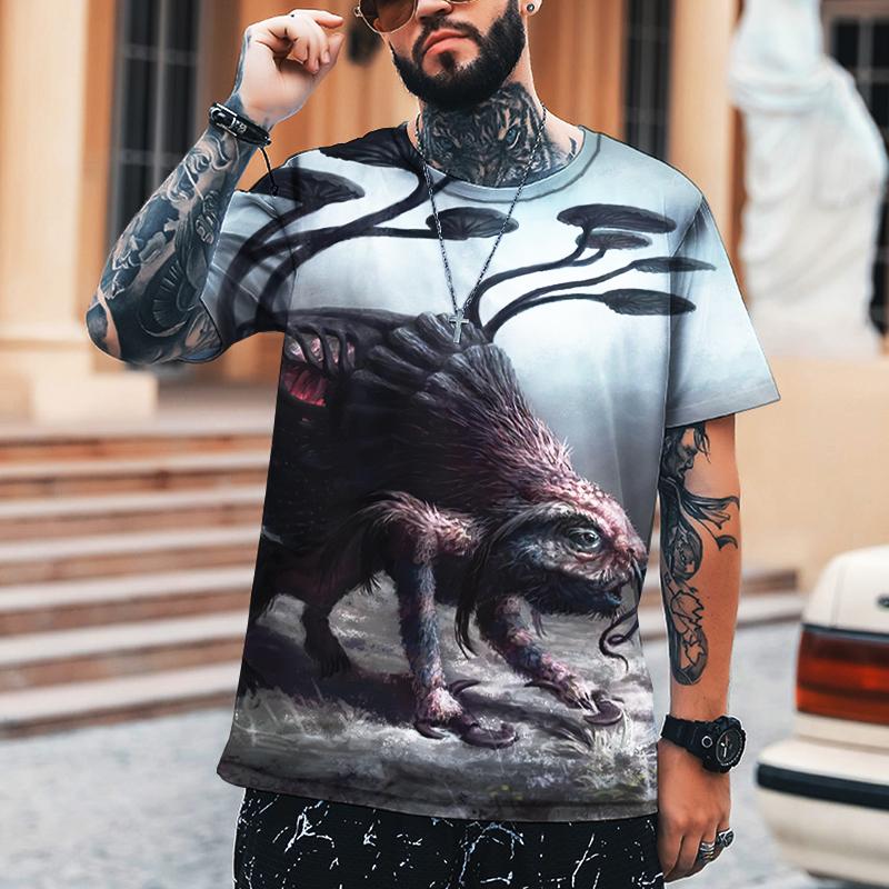 2022 Dinozor Mutant Canavar 3D Baskı erkek tişört Yuvarlak Boyun Üst Gevşek Büyük Boy Marka Giyim S-5XL