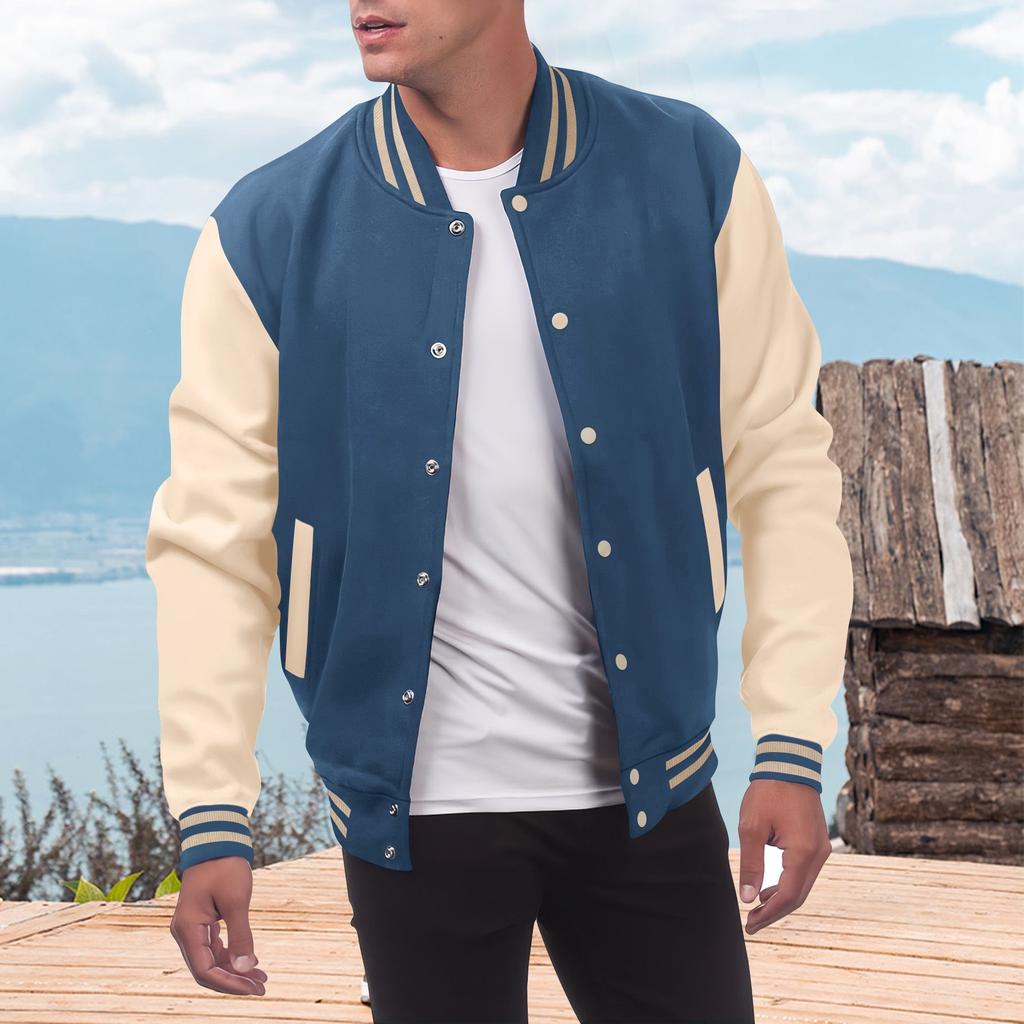 Casual Varsity Jacket for Men Long Sleeve Slim Fit Letterman - Main Image