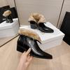 Fashion New Winter Split Leather Women Boots Pointed Toe Warm Wool Boots for Women Fashion Boots Concise Ladies Shoes Zapatos De Mujer