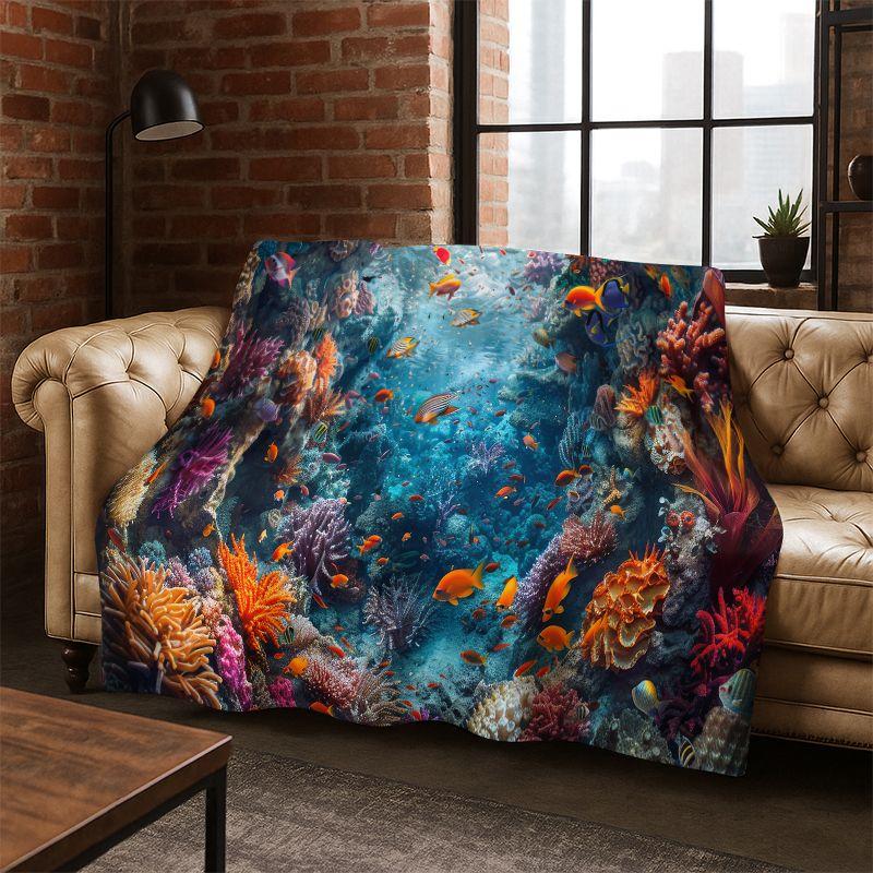 Underwater Sea World Marine Life Cartoon  Flannel Blanket Soft Throw Blanket for Bedroom Living Room Bed Travel Camping Picnic 75x90cm